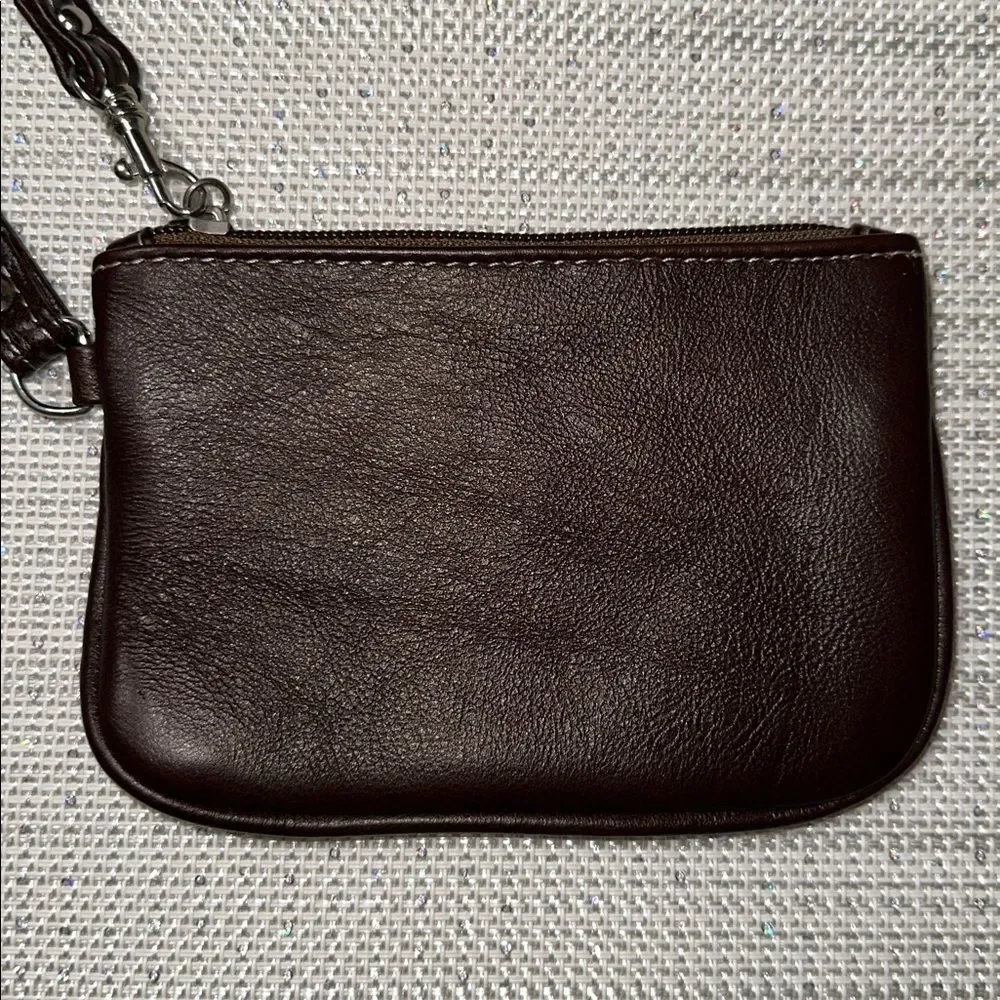 DANILOS Chestnut Brown Genuine Leather Wristlet Pouch Wallet